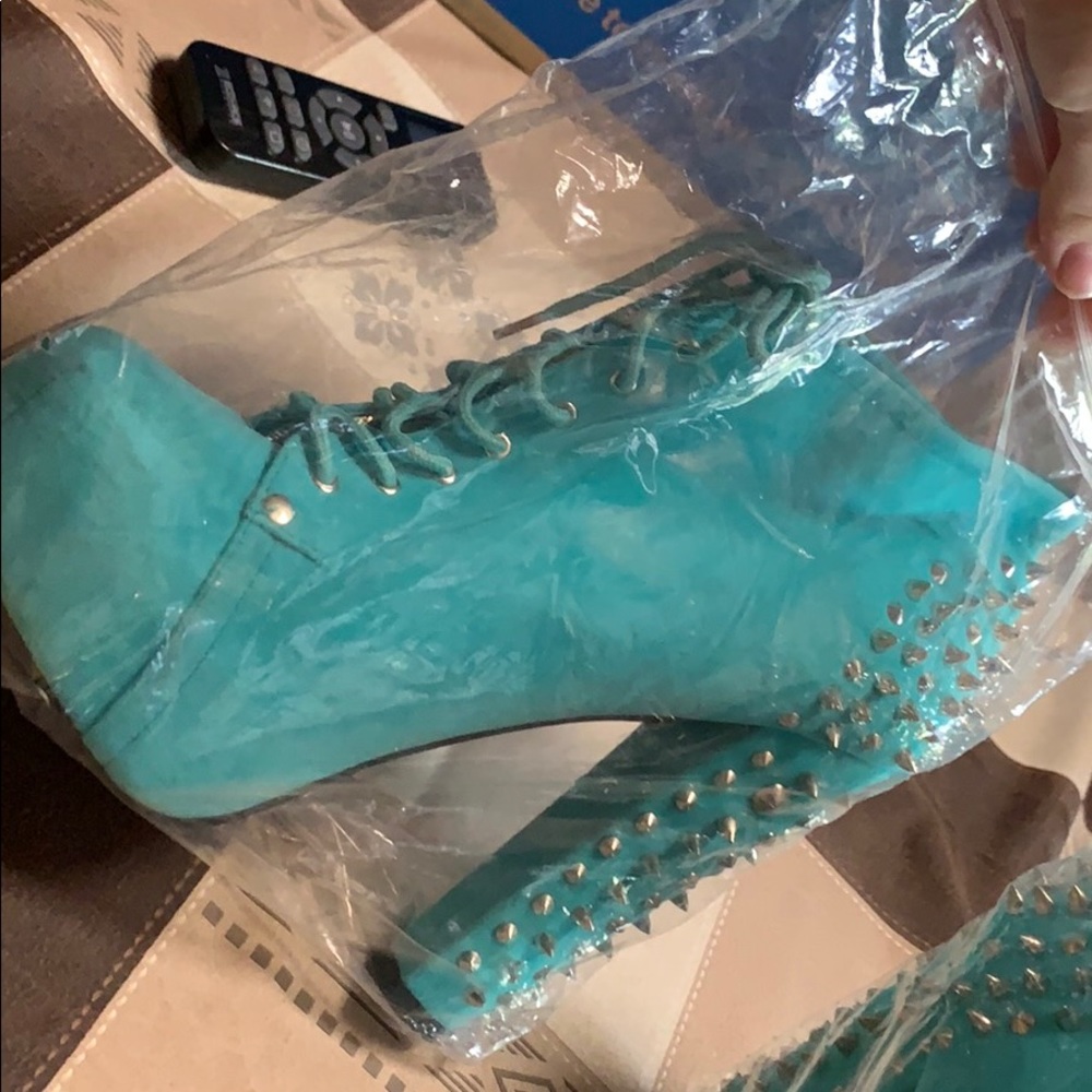 Blue studded heels